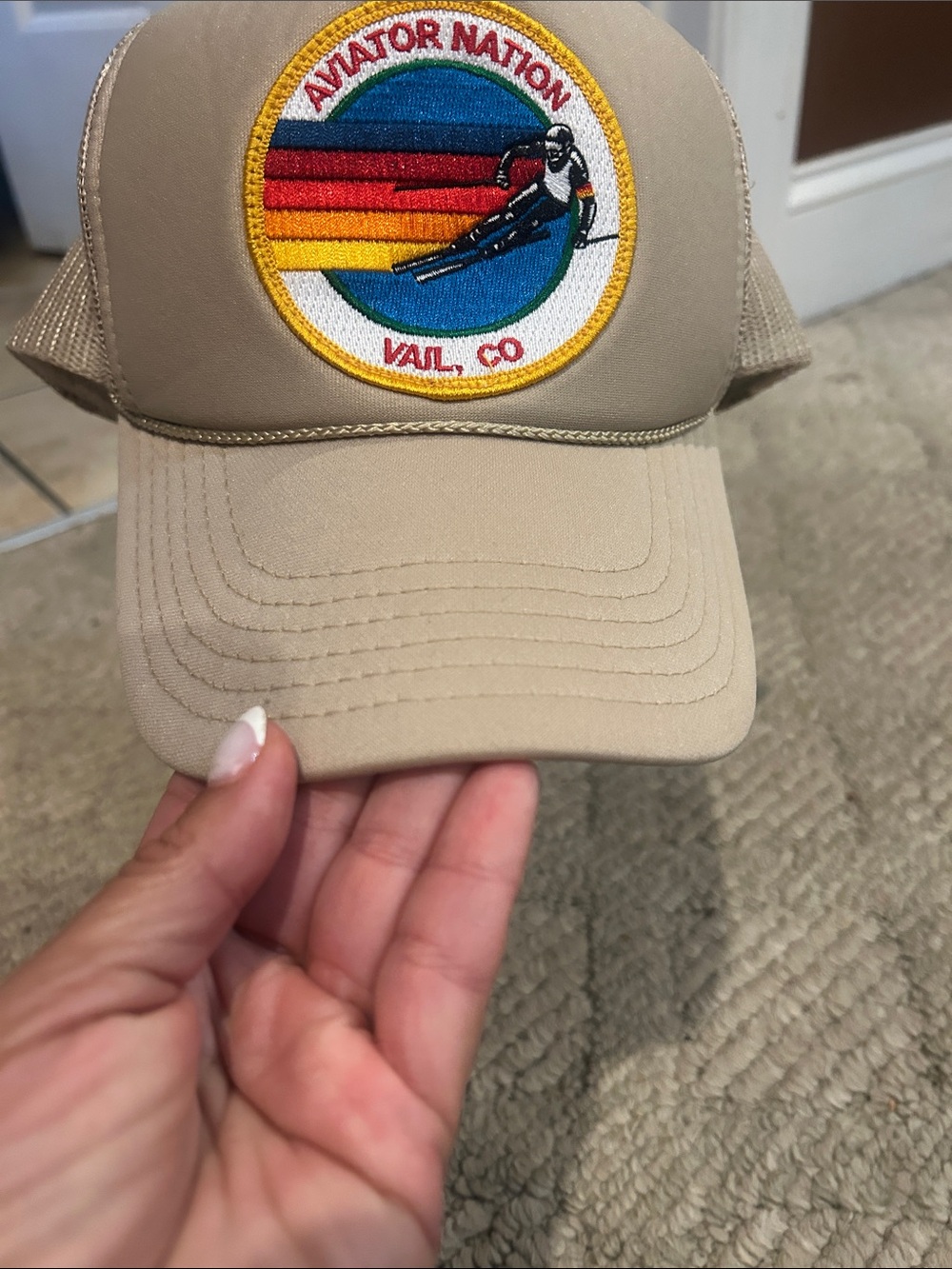 Aviator Nation Cream Trucker Hat with Retro Patch - Picture 4 of 11